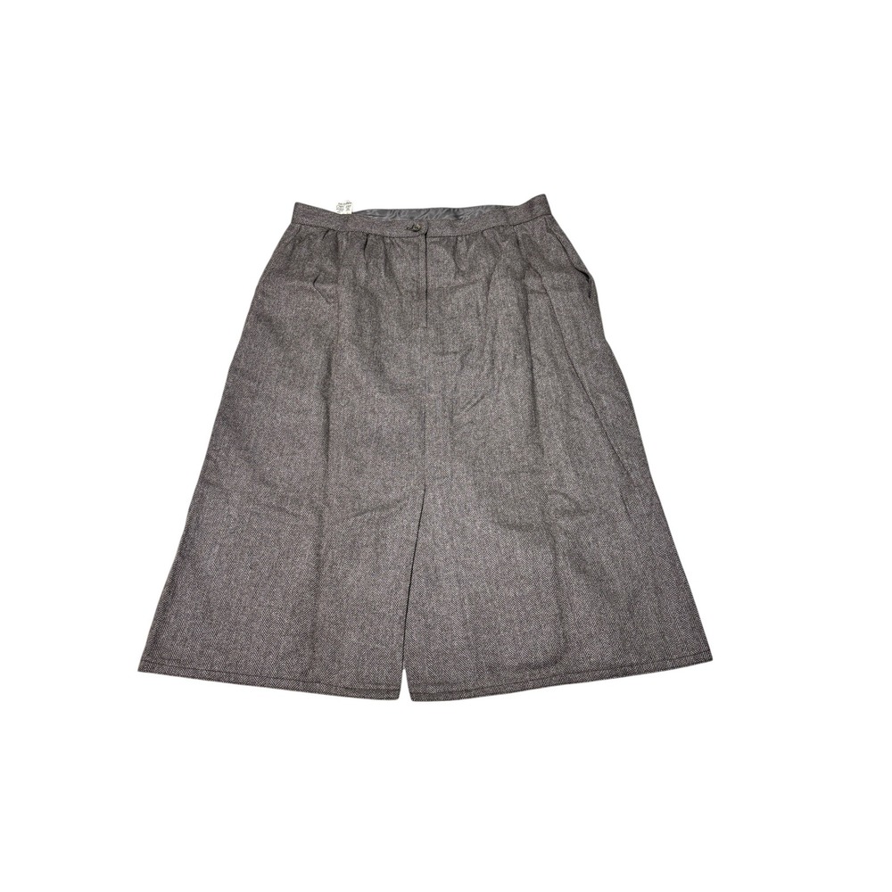 NWT Vintage Deadstock Anne Bernard Wool Herringbone Midi Skirt Grey Brown 30X29